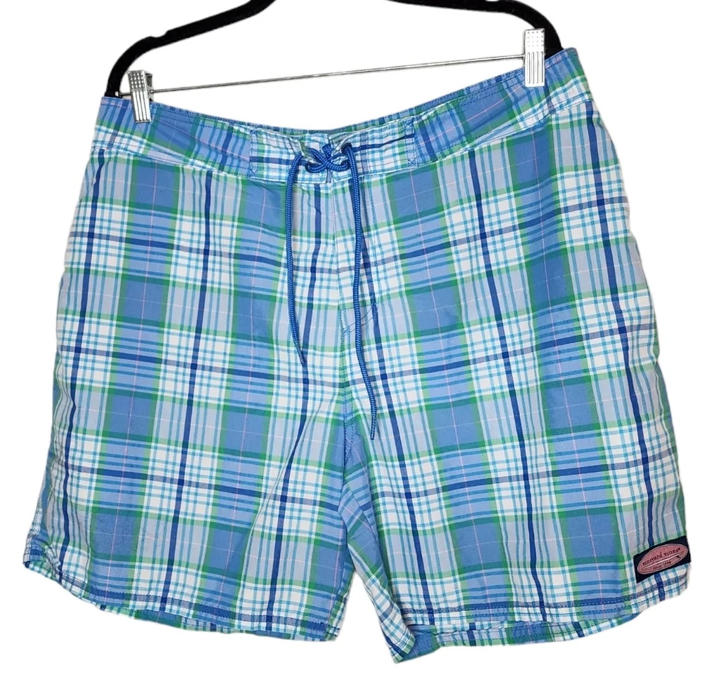 Vinyard Vines Blue Green Plaid 6" Board Shorts Men's Size 36.